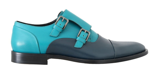 Blue Leather Buckle Strap Dress Shoes