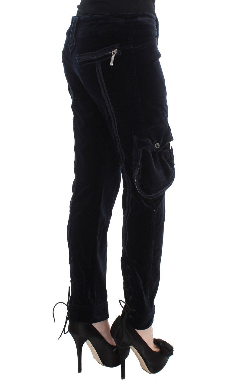 Blue Cotton Blend Loose Fit Cargo Pants