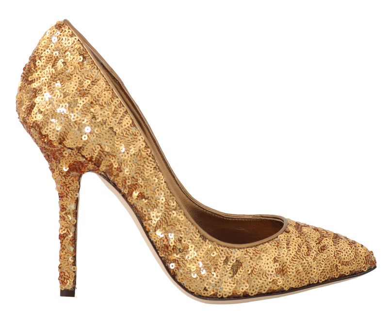 Gold Sequined Leather Pumps Heels