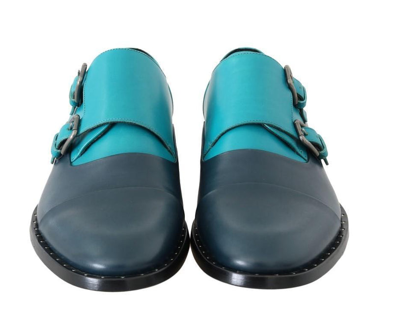 Blue Leather Buckle Strap Dress Shoes