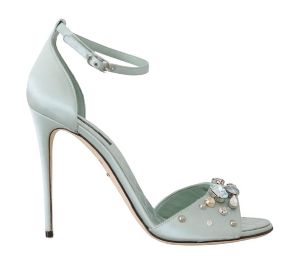 Blue Silk Crystal Ankle Strap Sandal