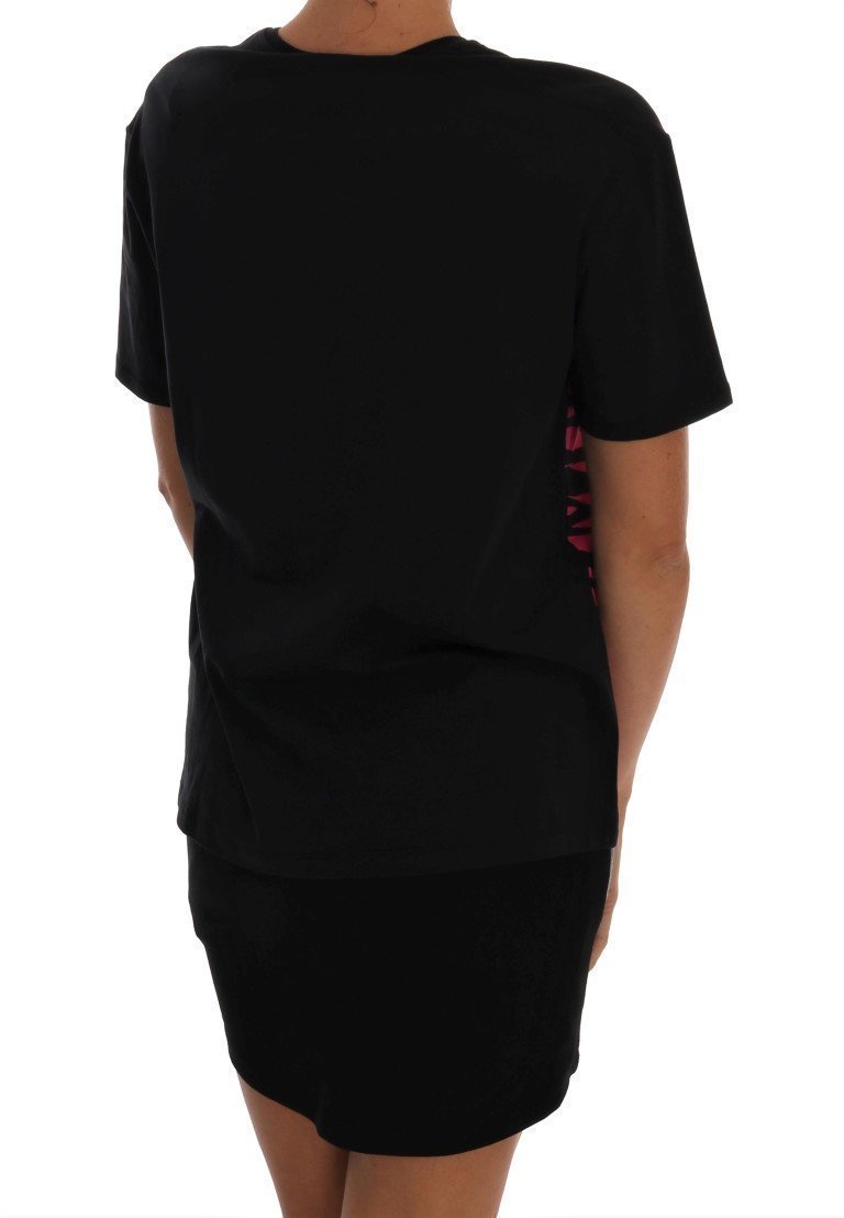 Black Cotton Stretch Motive T-Shirt