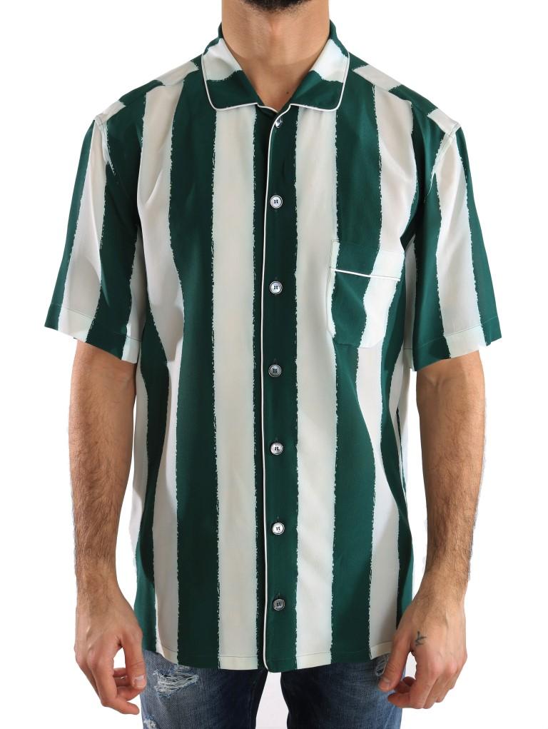 White Green Silk Short Sleeve Shirt