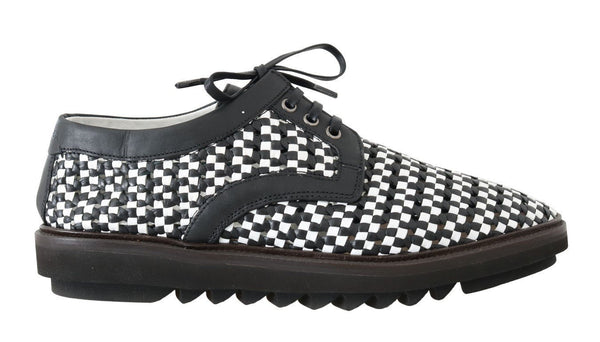 Black White Woven Leather Casual Shoes