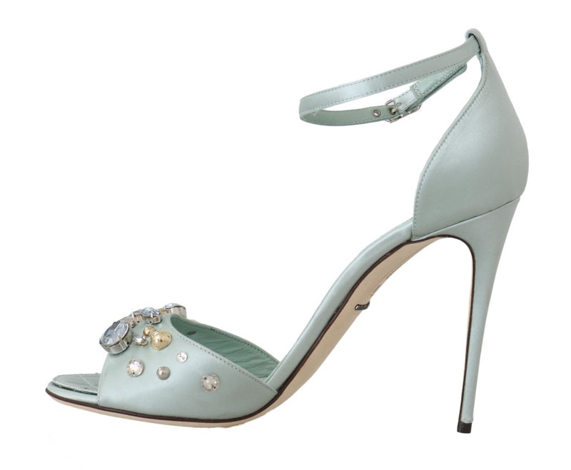 Blue Silk Crystal Ankle Strap Sandal