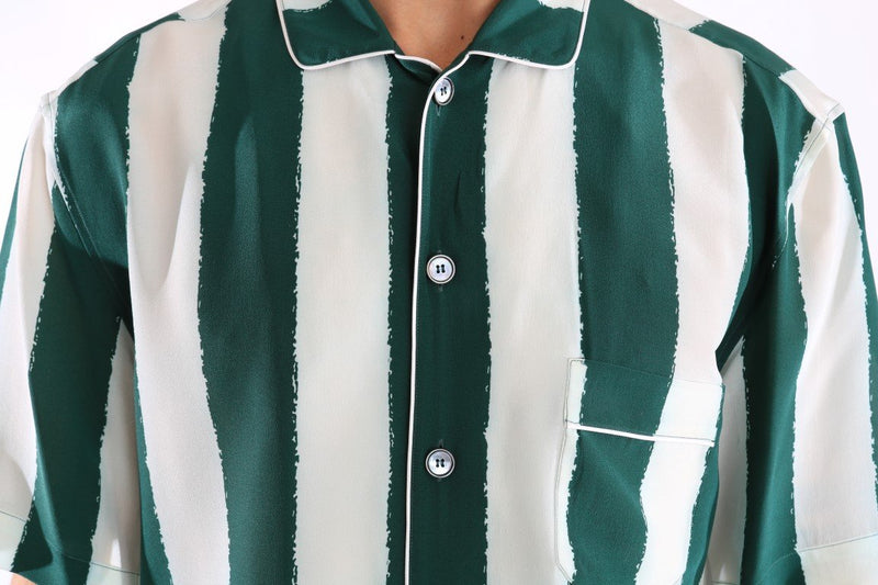 White Green Silk Short Sleeve Shirt