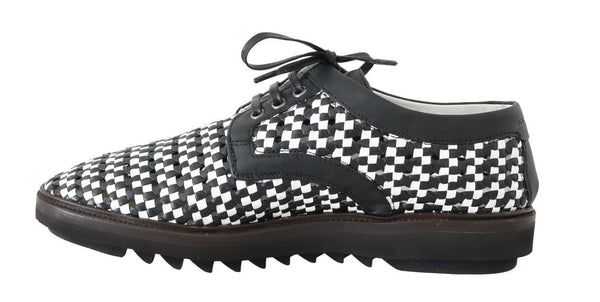 Black White Woven Leather Casual Shoes