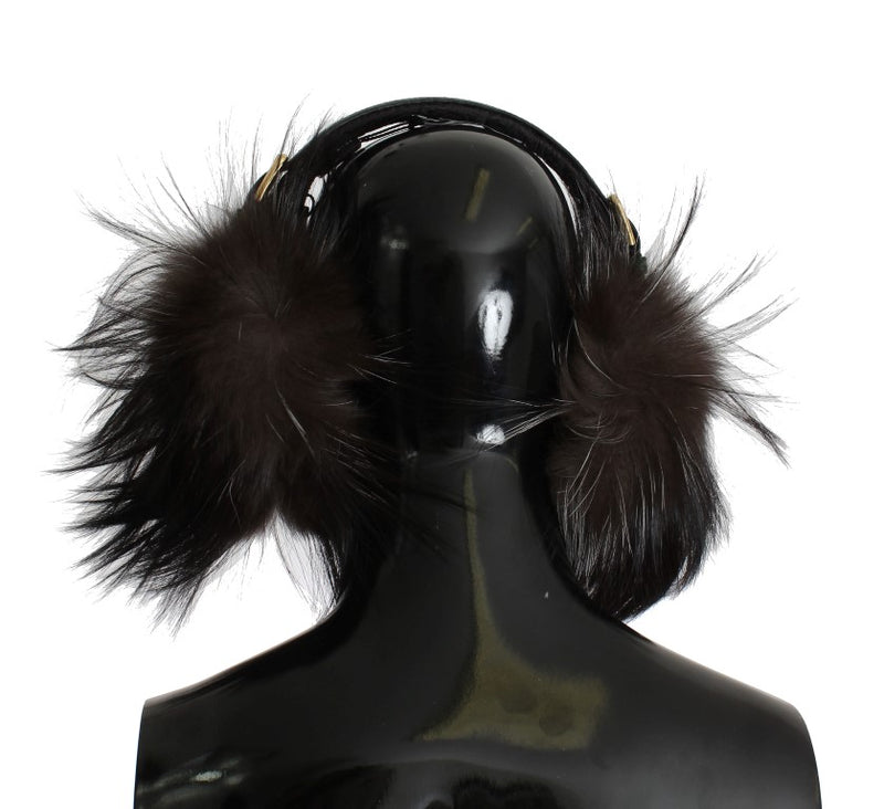 Gray Fox Fur Green Snakeskin Ear Muffs