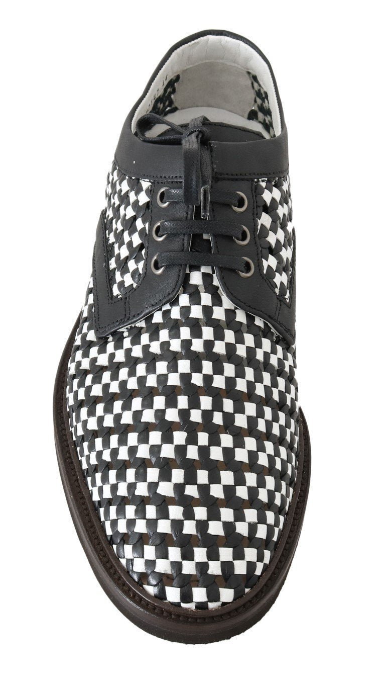 Black White Woven Leather Casual Shoes