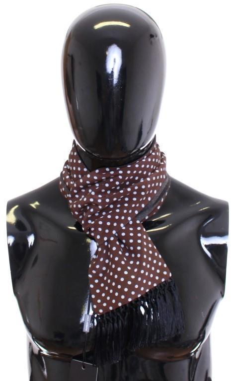 Scarf Men's Brown Polka Dotted Virgin Wool