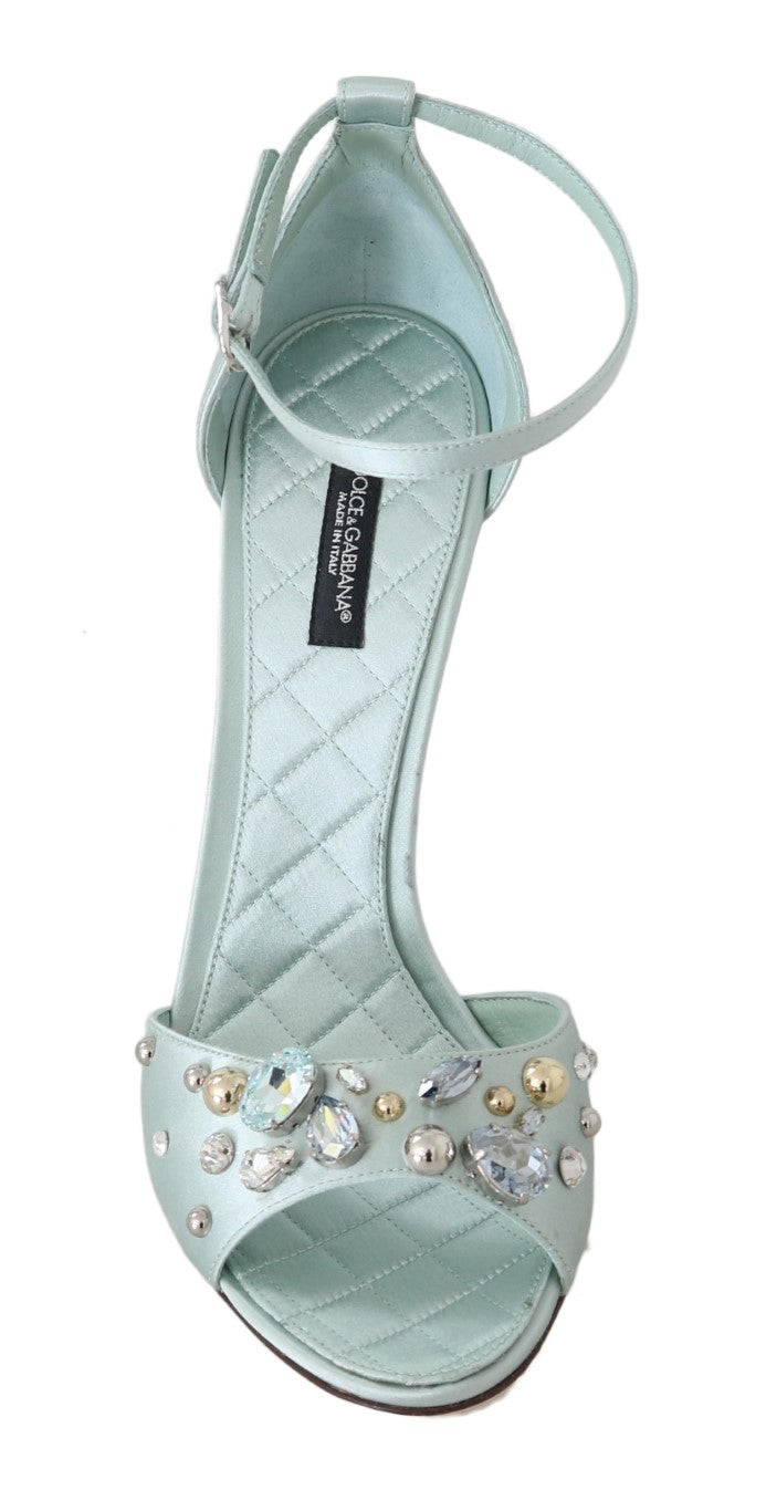 Blue Silk Crystal Ankle Strap Sandal