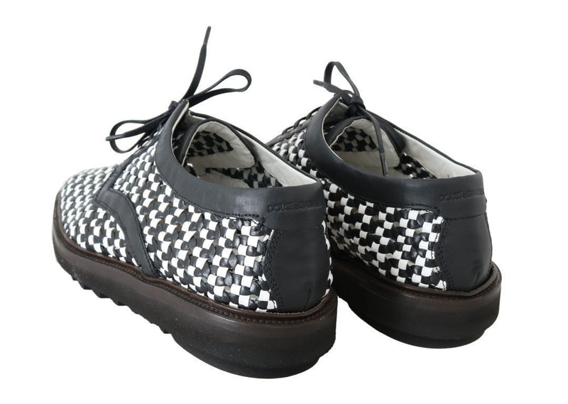 Black White Woven Leather Casual Shoes
