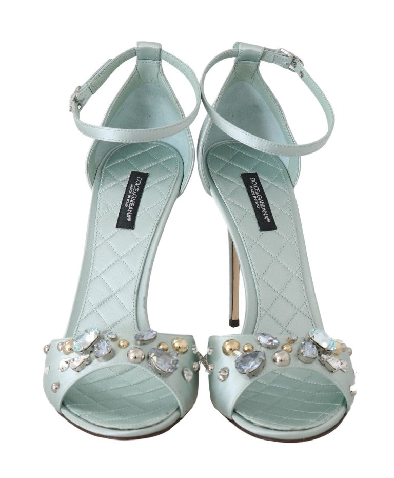 Blue Silk Crystal Ankle Strap Sandal