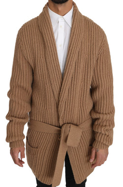 Beige Knitted Camel Wrap Sweater