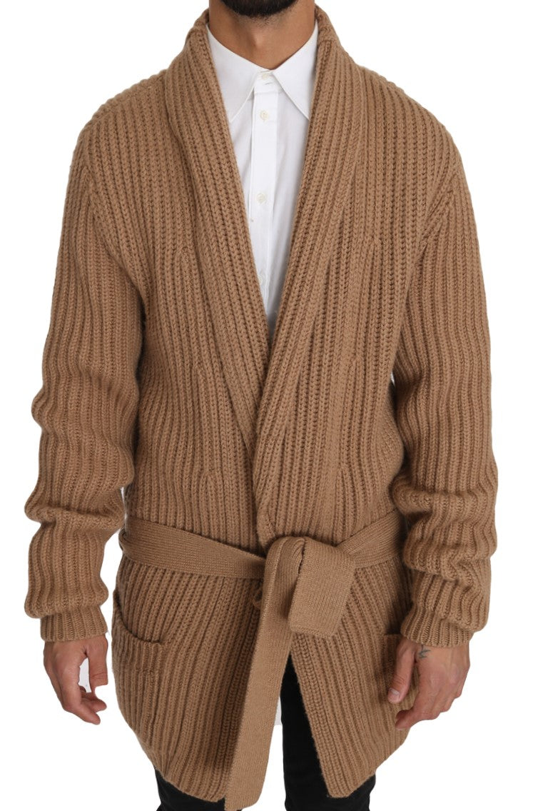 Beige Knitted Camel Wrap Sweater