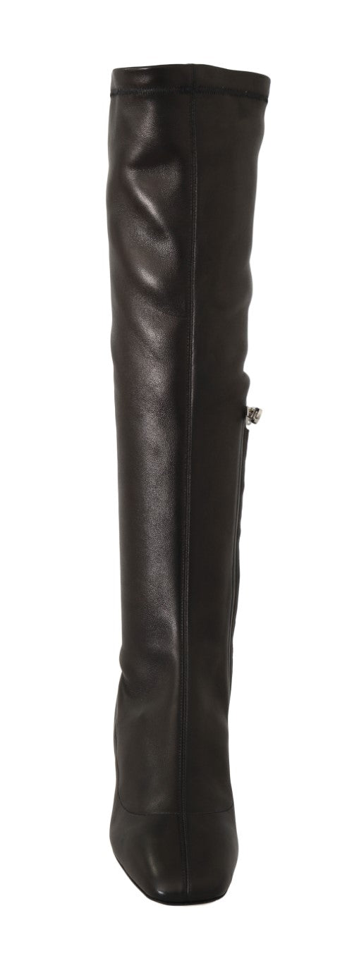 Black Stretch Leather Knee Boots