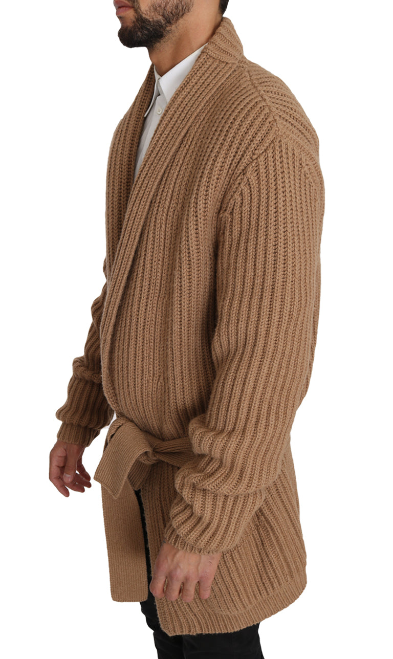 Beige Knitted Camel Wrap Sweater