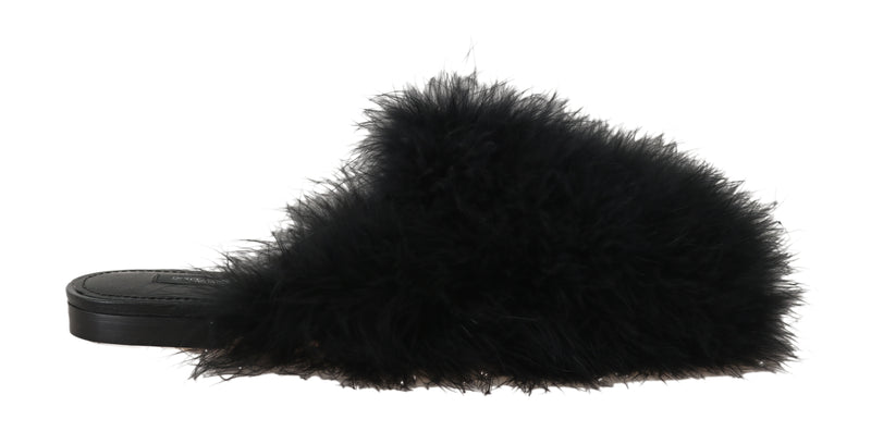 Black Plumage Fluffy Mules Slippers