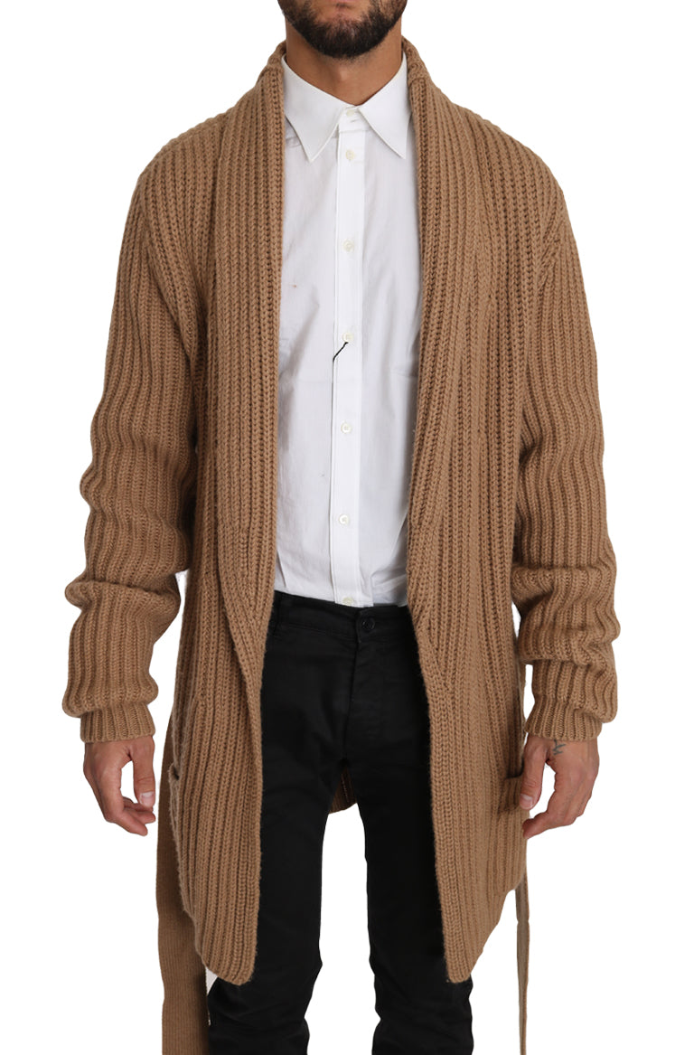 Beige Knitted Camel Wrap Sweater
