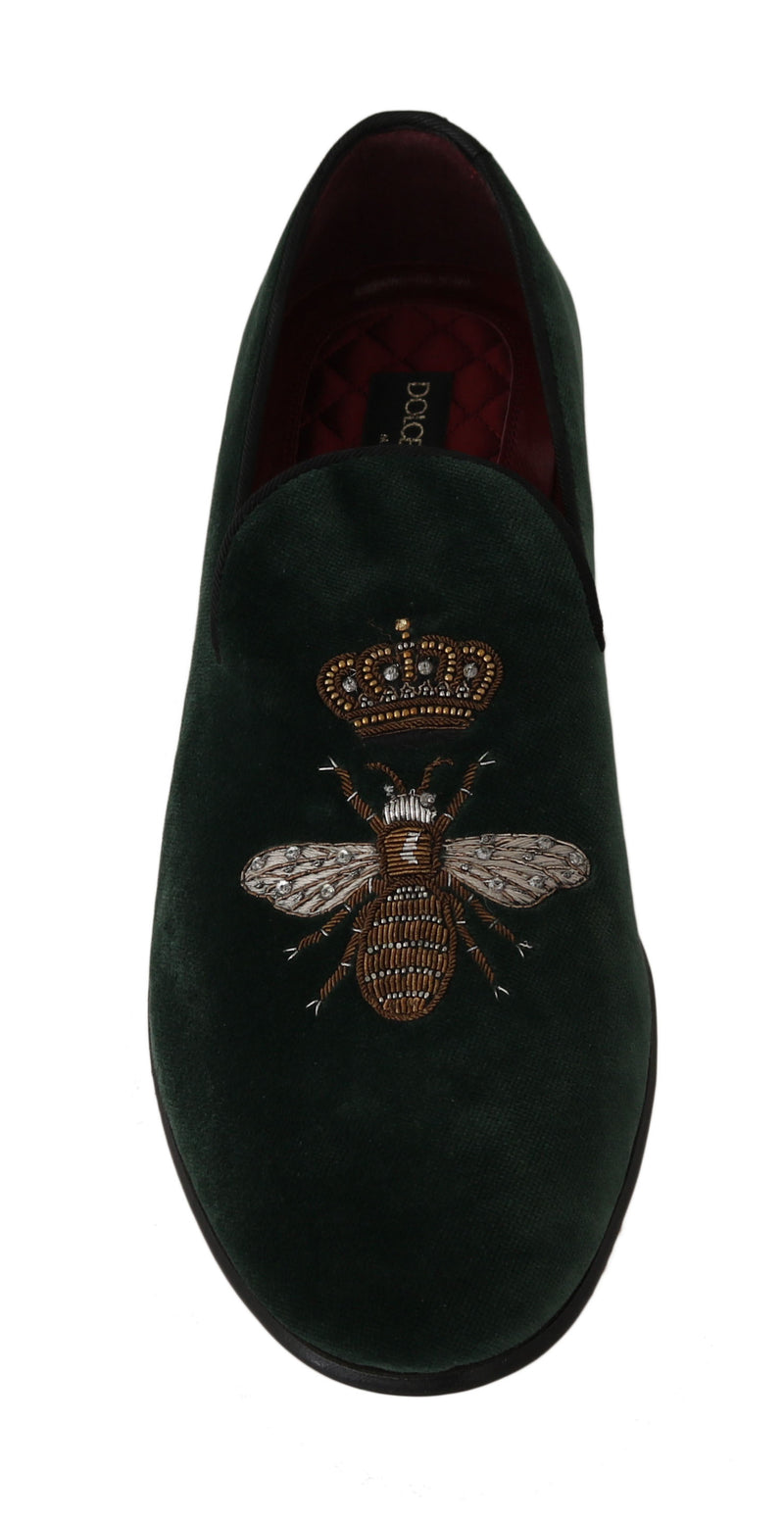 Green Velvet Gold Royal Bee Loafers