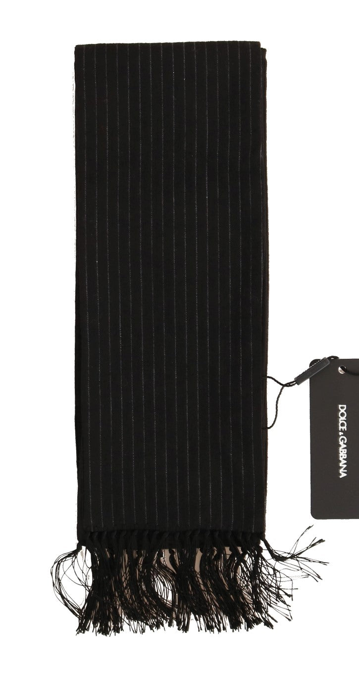Black Wool Silk Striped Pattern Scarf