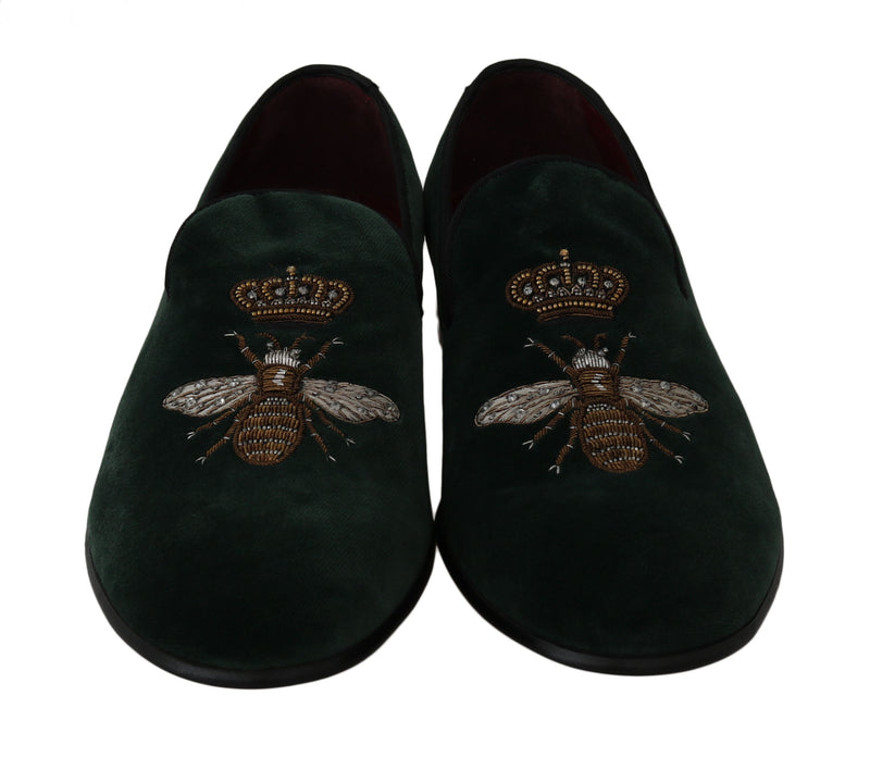 Green Velvet Gold Royal Bee Loafers