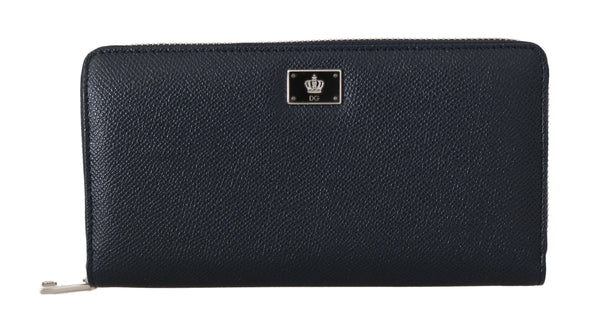 Blue Leather Dauphine Continental Mens Zipper Wallet