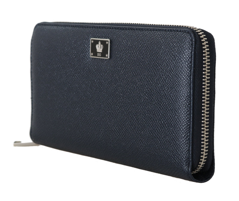 Blue Leather Dauphine Continental Mens Zipper Wallet