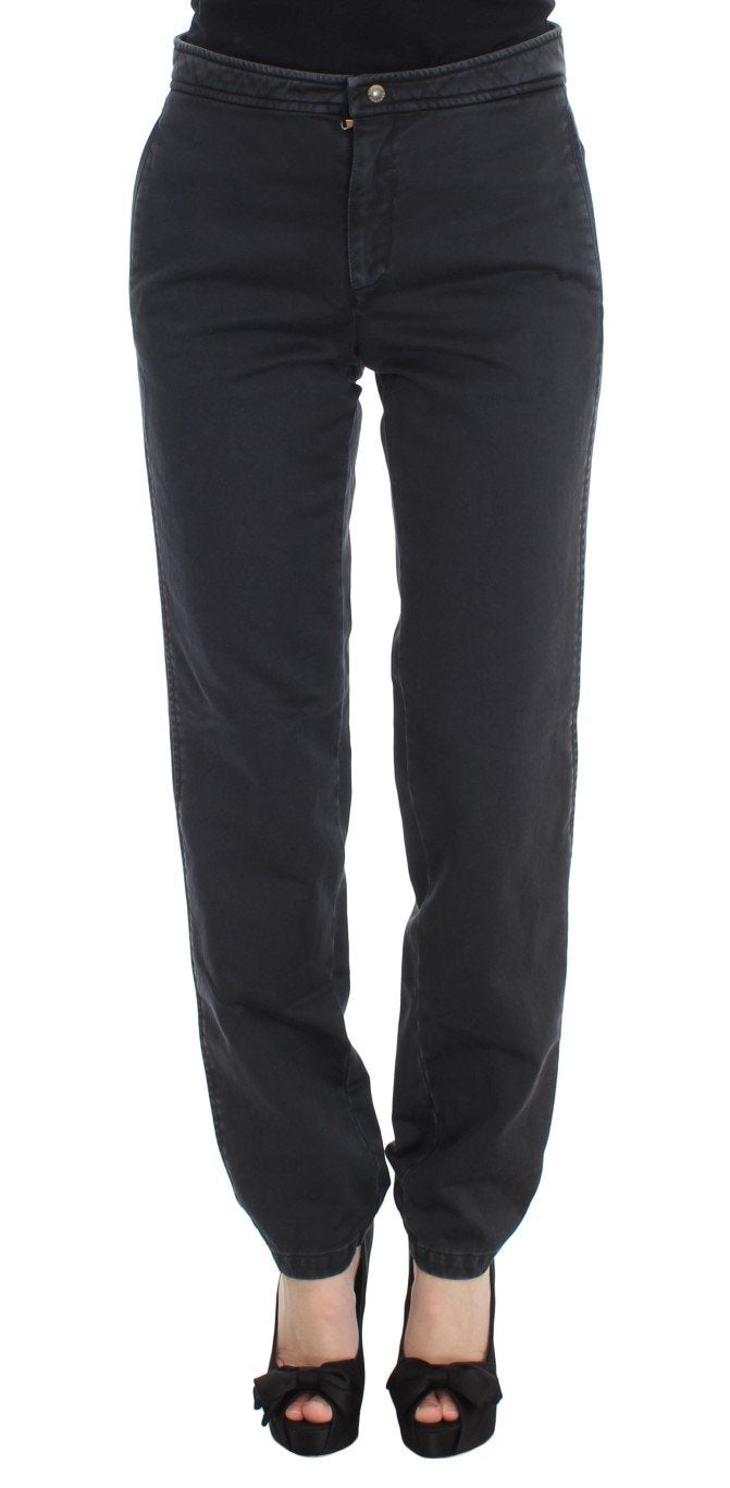 Blue Cotton Straight Fit Casual Pants