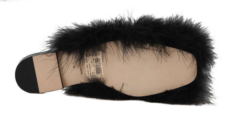 Black Plumage Fluffy Mules Slippers