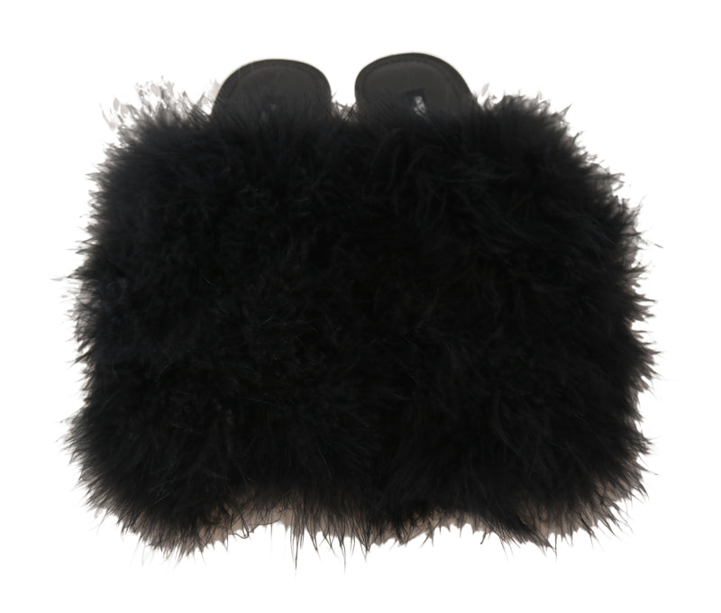 Black Plumage Fluffy Mules Slippers