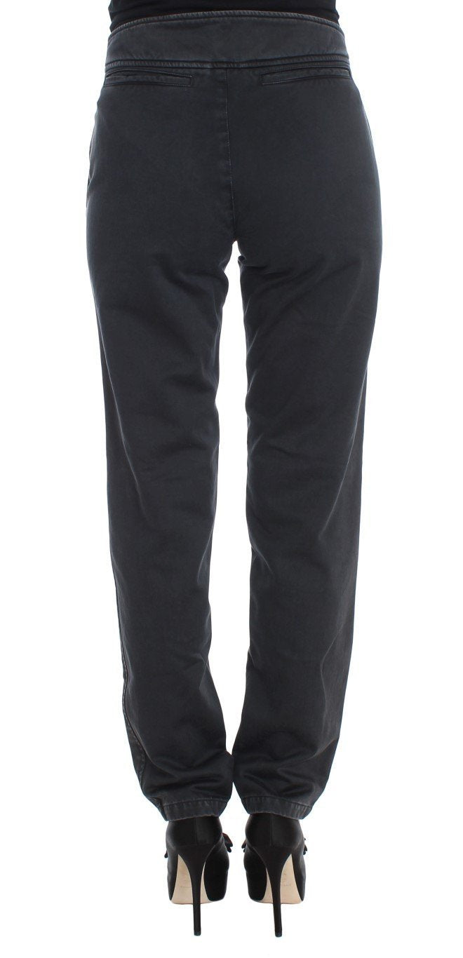 Blue Cotton Straight Fit Casual Pants