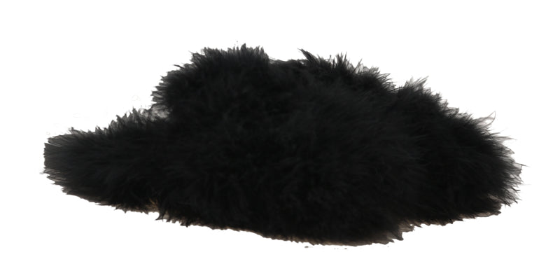 Black Plumage Fluffy Mules Slippers