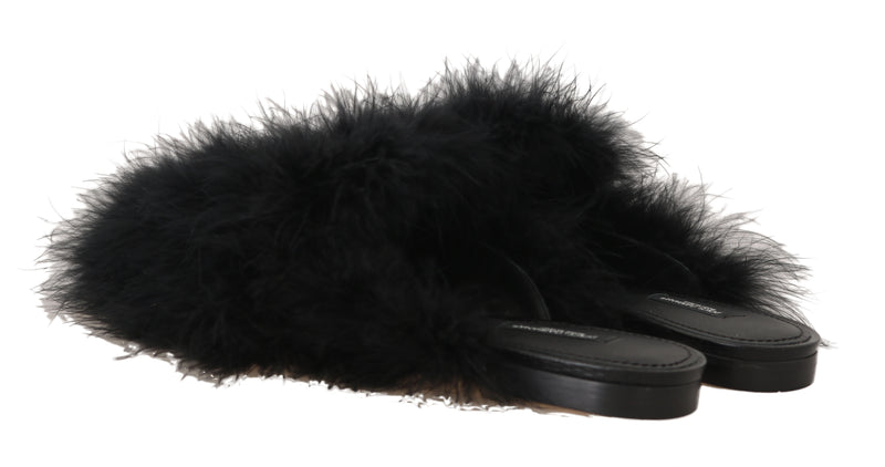 Black Plumage Fluffy Mules Slippers