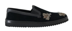 Black Crystal Bee Leather Loafers