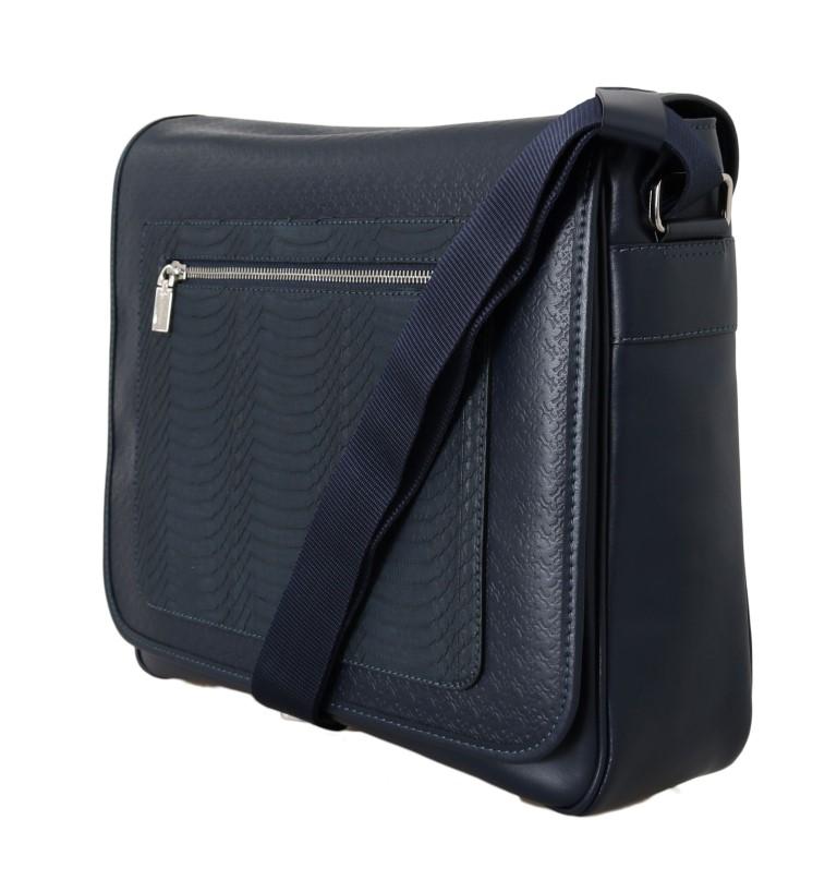 Blue Leather Messenger Shoulder Bag
