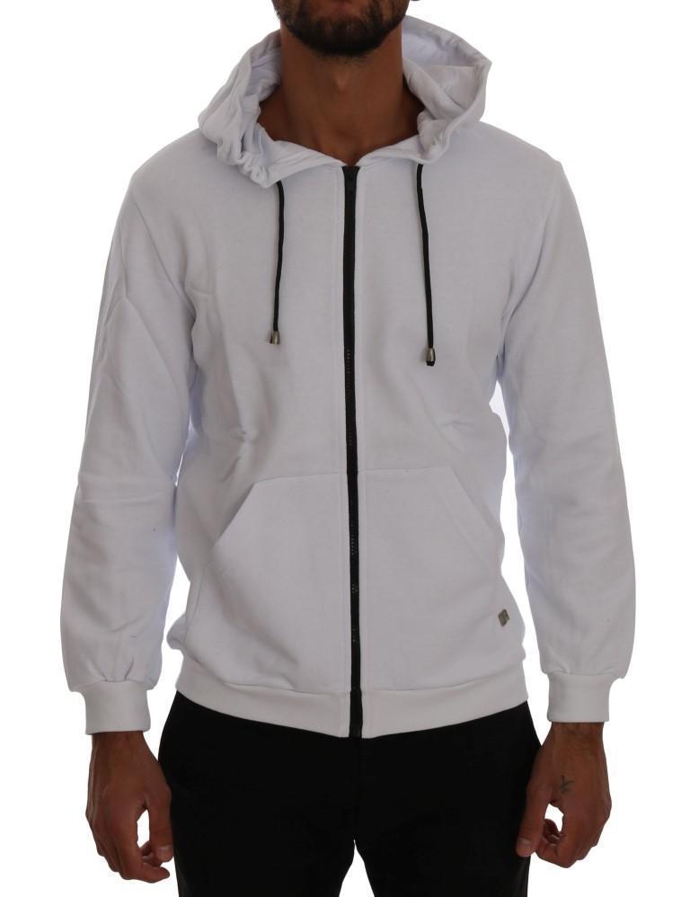 White Full Zipper Hodded Cotton Sweater