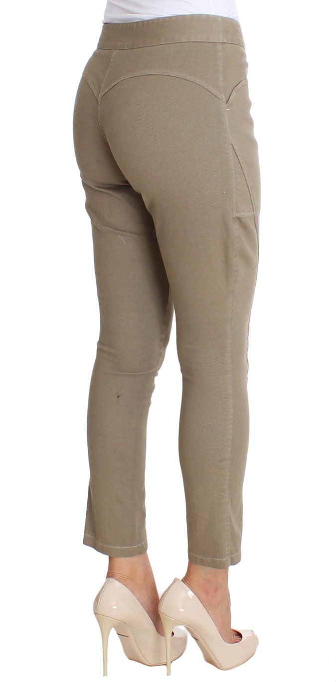 Beige Cotton Stretch Cropped Pants