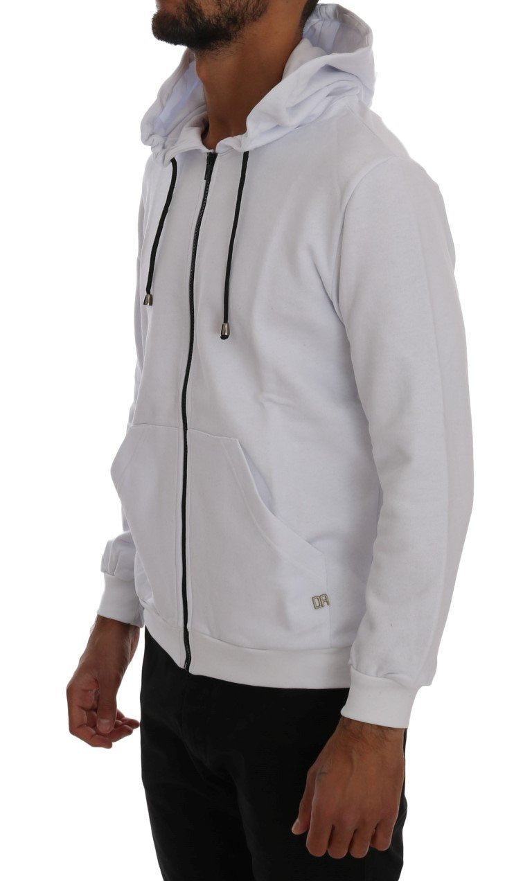 White Full Zipper Hodded Cotton Sweater