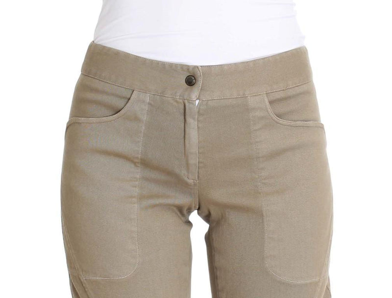 Beige Cotton Stretch Cropped Pants