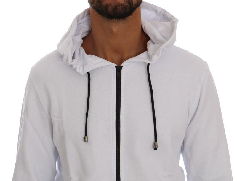 White Full Zipper Hodded Cotton Sweater