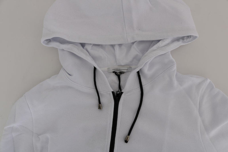 White Full Zipper Hodded Cotton Sweater