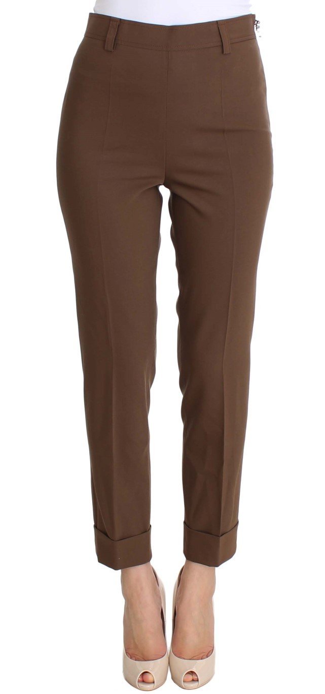 Brown Wool Stretch Cropped Pants