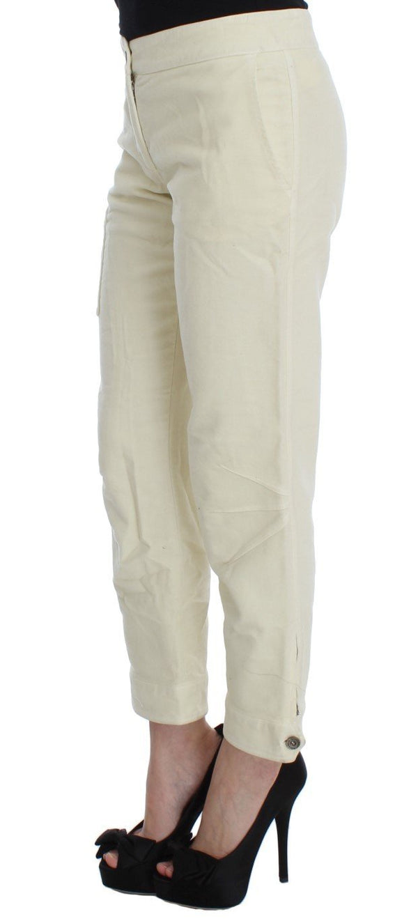 Beige Cotton Capri Cropped Cargo Pants