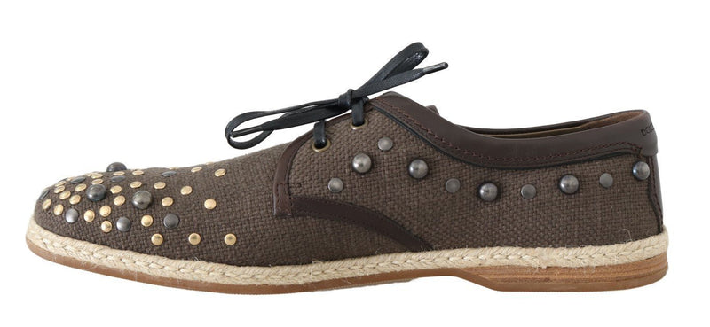 Brown Linen Leather Studded Casual Shoes