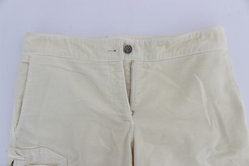 Beige Cotton Capri Cropped Cargo Pants