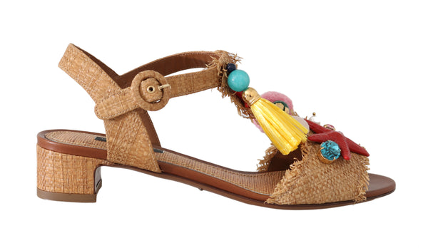 Beige Straw Crystal MARINA Sandals