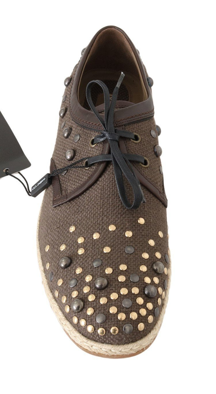 Brown Linen Leather Studded Casual Shoes