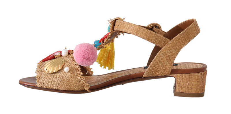 Beige Straw Crystal MARINA Sandals
