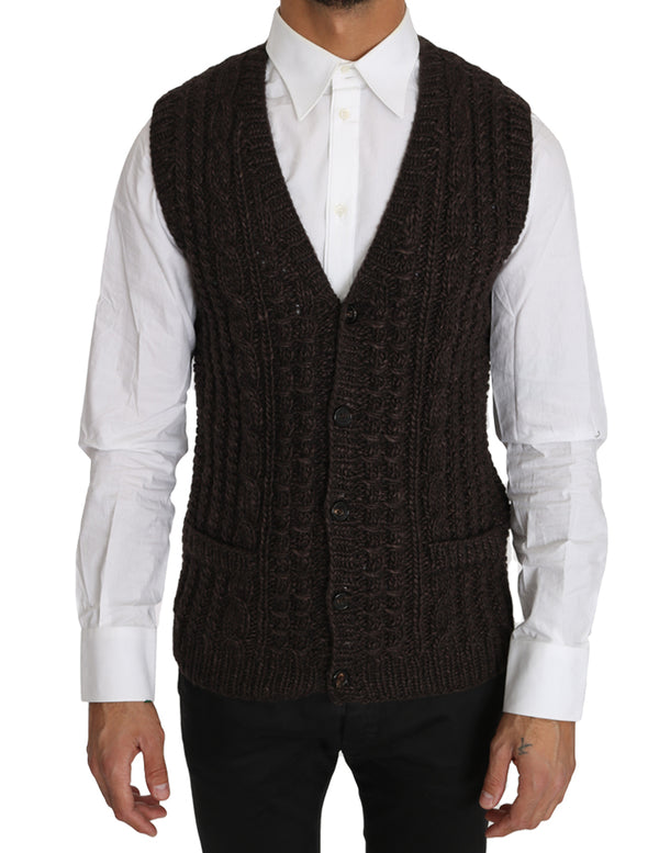 Brown Knitted Wool Vest Cardigan Sweater